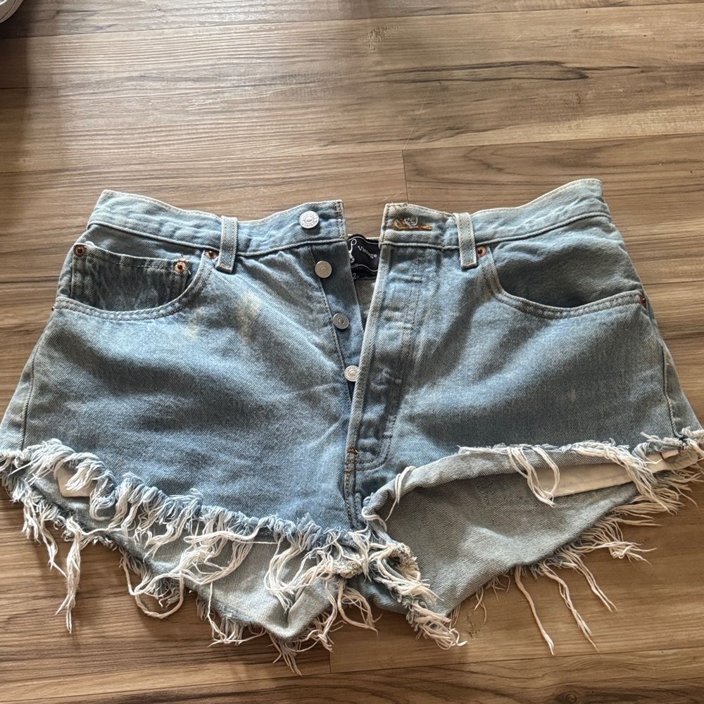 American Vintage Light Blue Frayed Jean Shorts